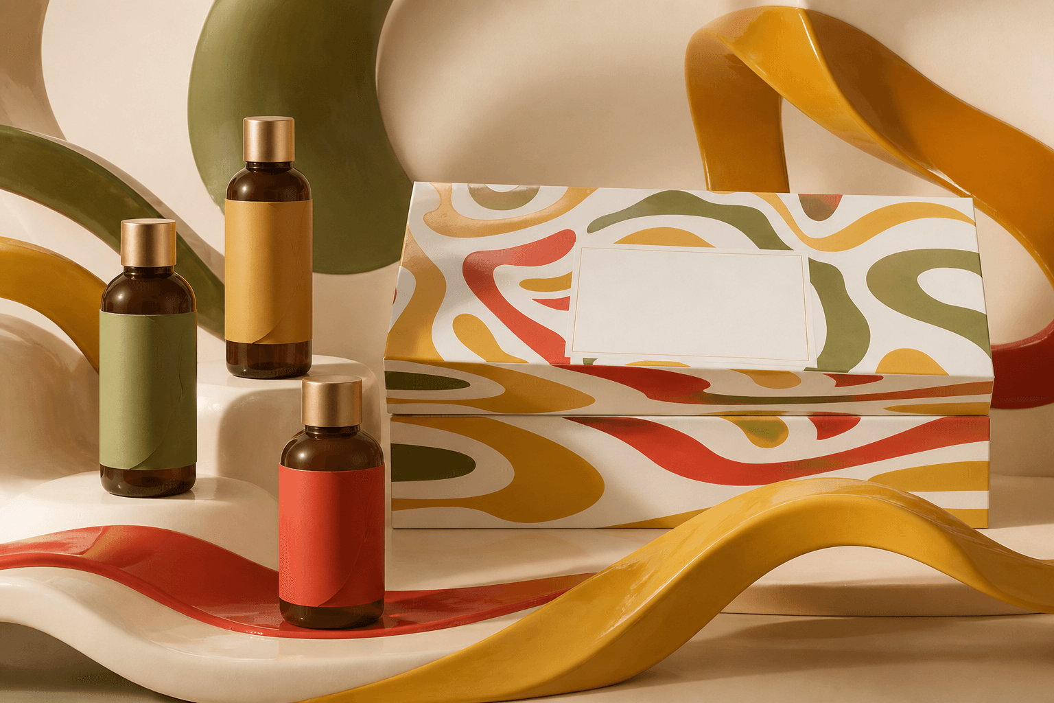 Golden Collection campaign with sculptural packaging-inspired ribbons